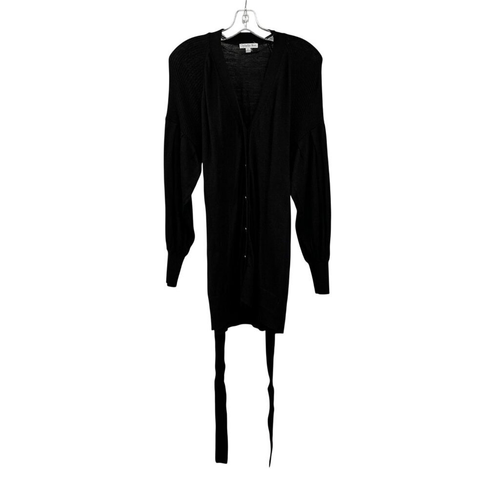 Ophelia Roe Womens Knit Cardigan Button Up Long Sleeve Black Size Large Belted